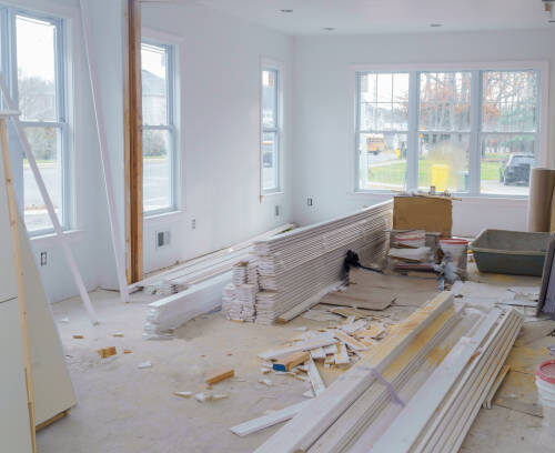 Interior construction of housing with drywall installed door for a new home before installing